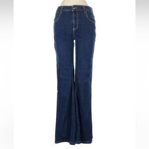 PAIGE Roxley Dark Washed Mid Rise Wide Leg Denim Jeans• 29
